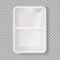Vector realistic plastic Food Tray with two cells. 3d empty lunch box on transparent background. Vector template for noodles